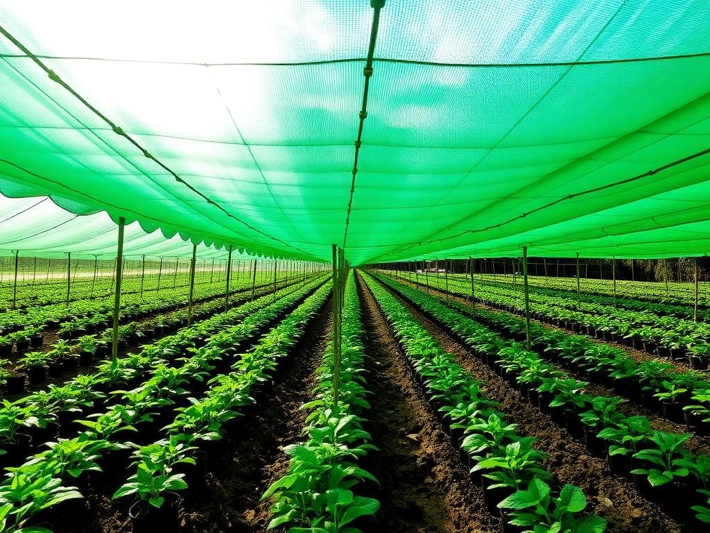 Knitted HDPE shade net over a nursery