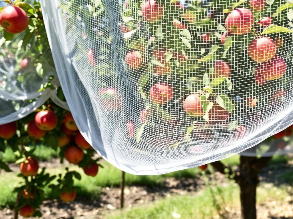 Anti-bird netting over an orchard