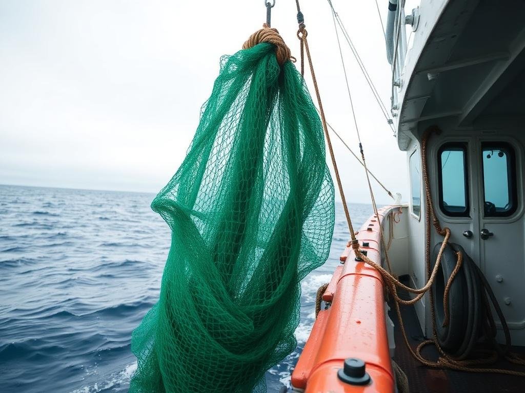 Trawl net hauled aboard at sea
