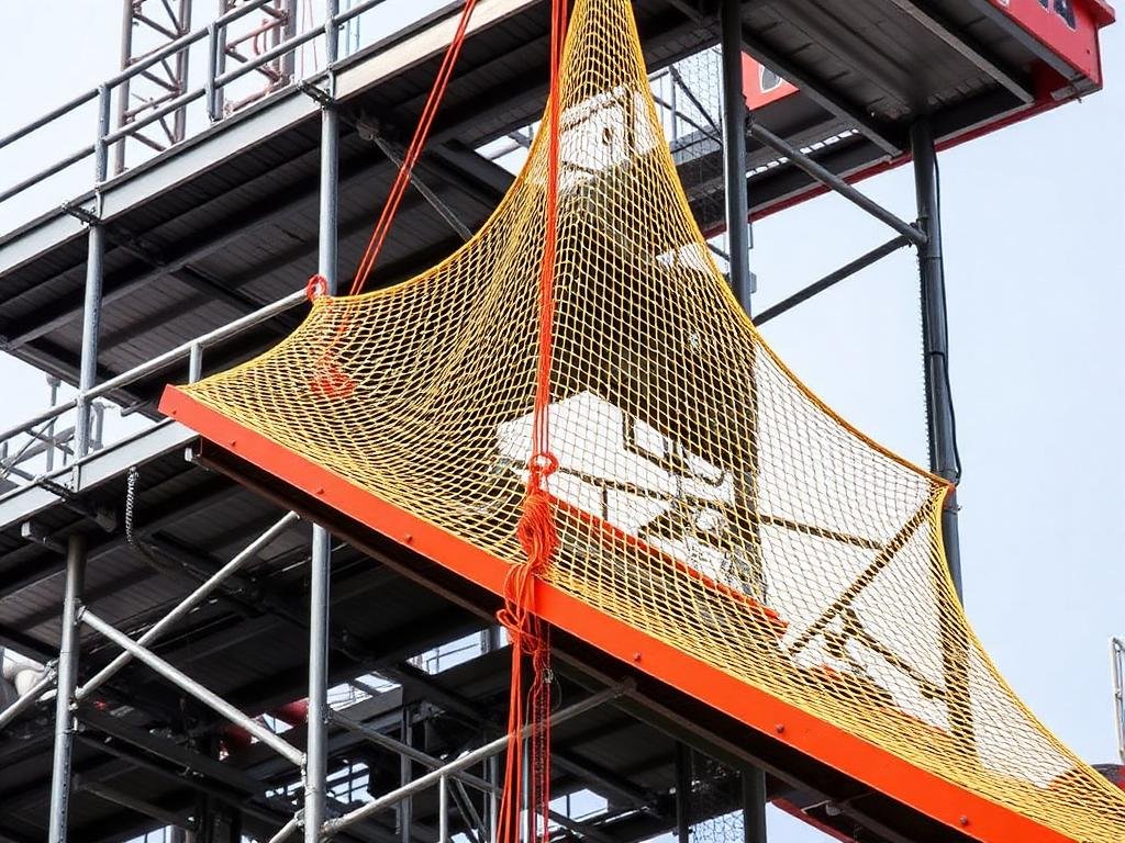 Fall-arrest net under scaffolding