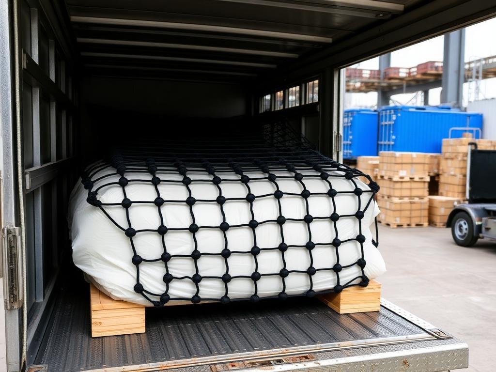 Heavy-duty cargo net securing a load